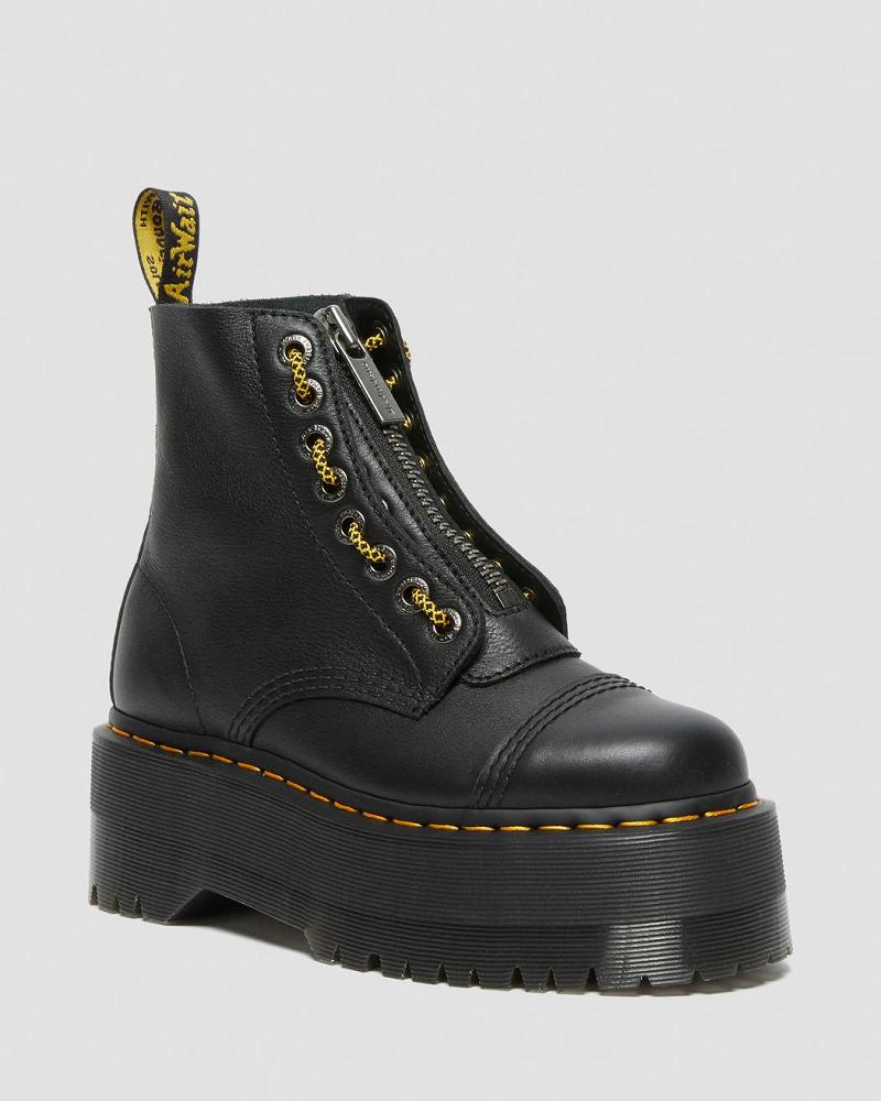 Black Women\'s Dr Martens Sinclair Max Pisa Leather Platform Boots | CA 256JPQ